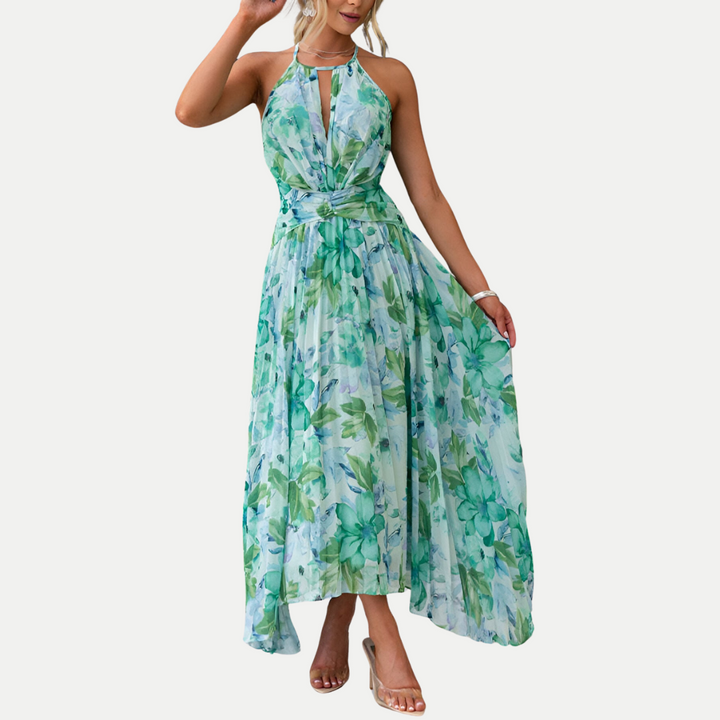 Isla – Halter Neck Pleated Maxi Dress