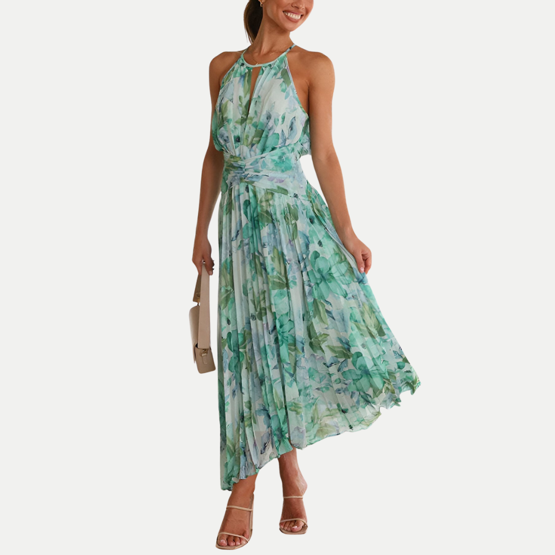 Isla – Halter Neck Pleated Maxi Dress