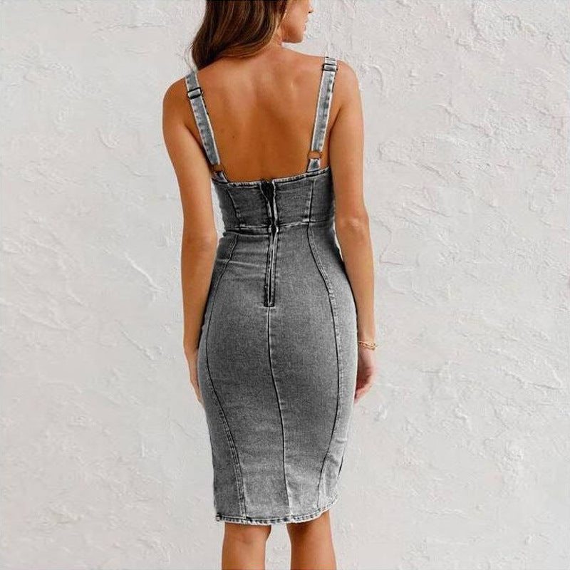 Mae – Sleeveless Denim Bodycon Midi Dress